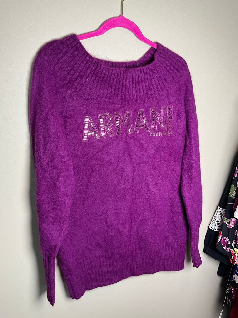 Armani Exchange Wool Sweater Women's sz Large Ribbed Trim Round Neck